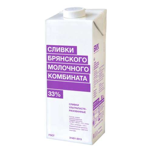 Сливки Брянского молочного комбината 33% 1л фото
