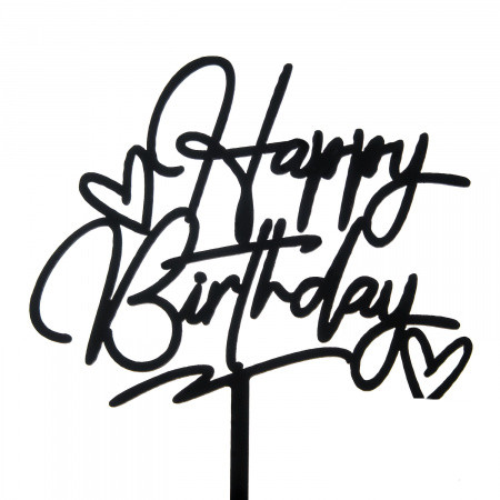 Топпер Happy Birthday черный с сердечками фото