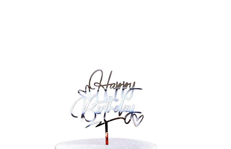Топпер Happy Birthday серебро с сердечками фото