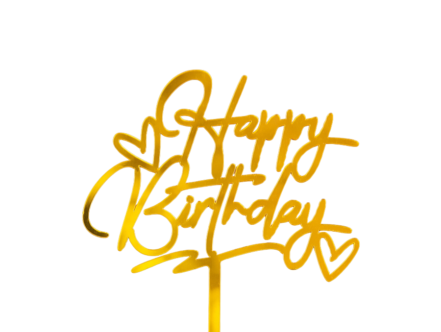 Топпер Happy Birthday золотой с сердечками фото