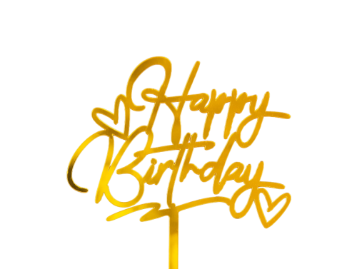 Топпер Happy Birthday золотой с сердечками фото