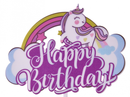 Топпер  цветной единорог Happy Birthday фото